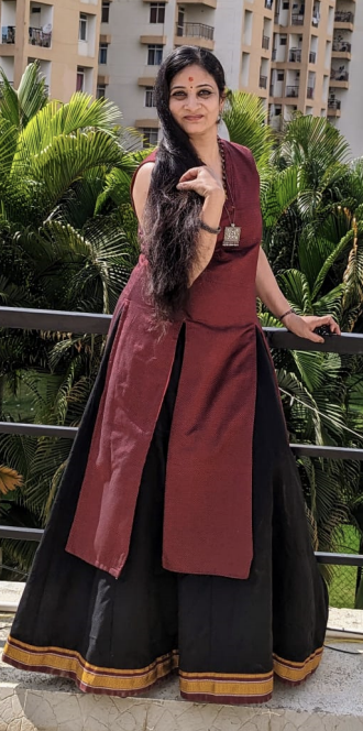 Brown and Black Skirt Top Set Detail