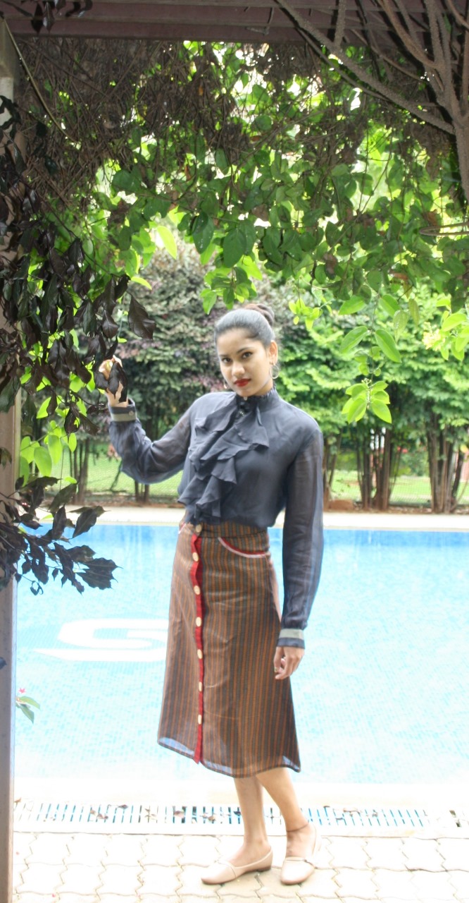 Brown and Gray Skirt Top Set