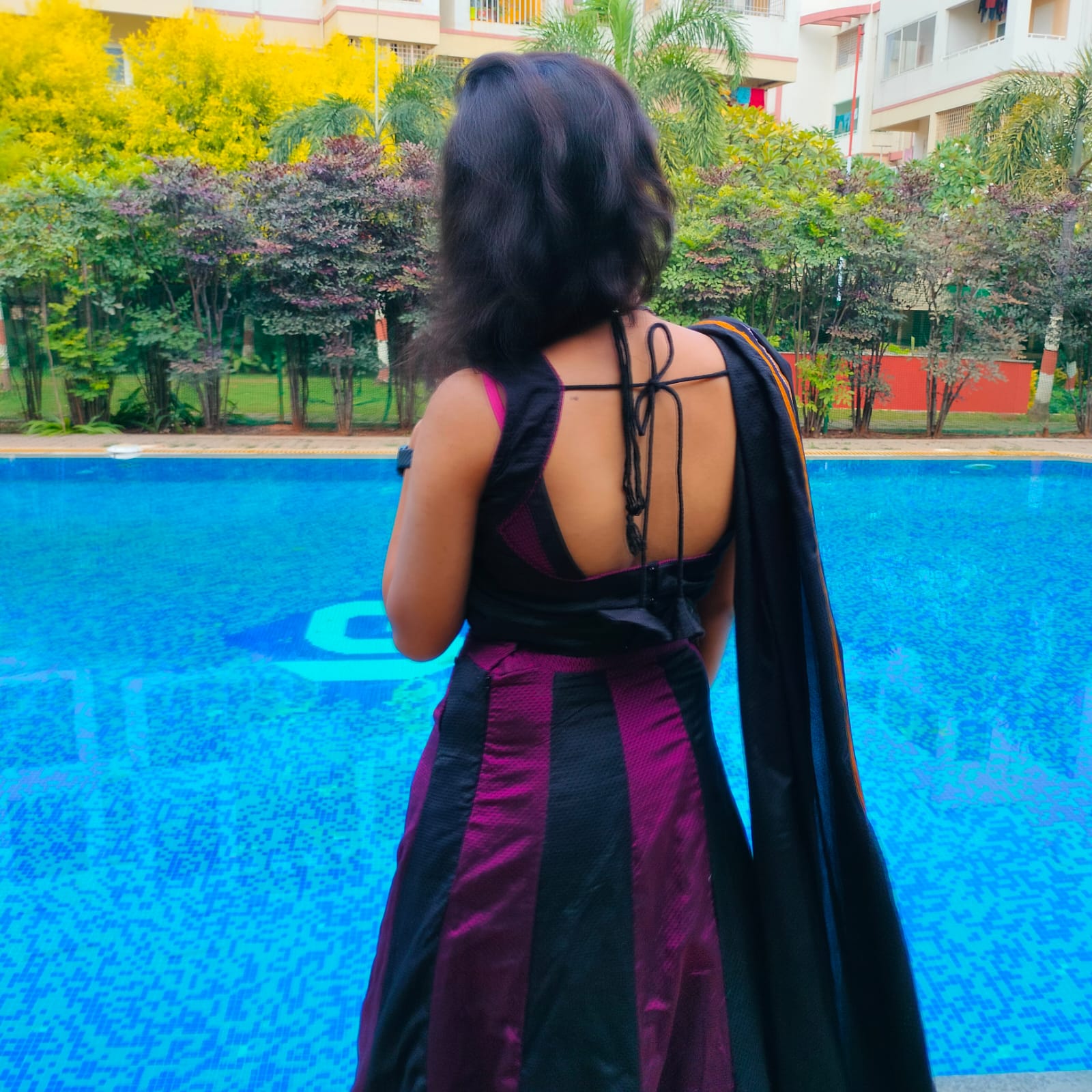 Black and Pink Designer Lehenga Back