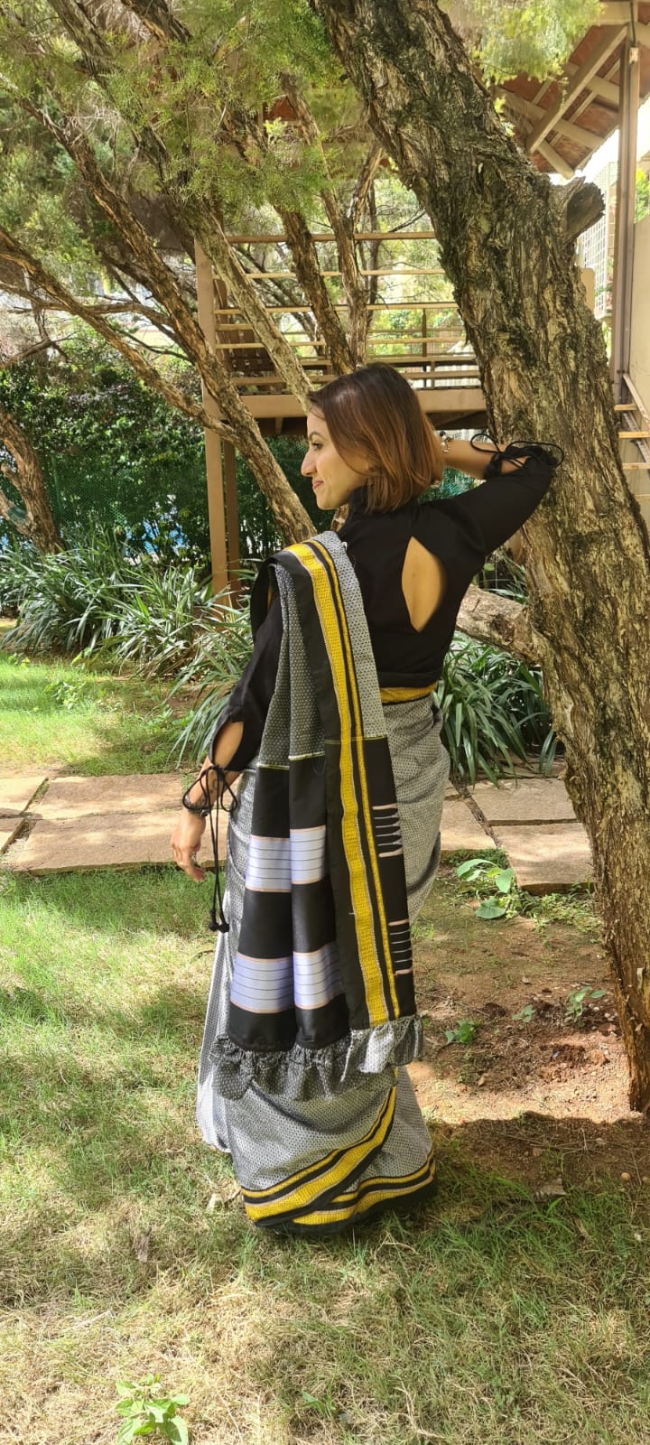 Black Designer Saree Back