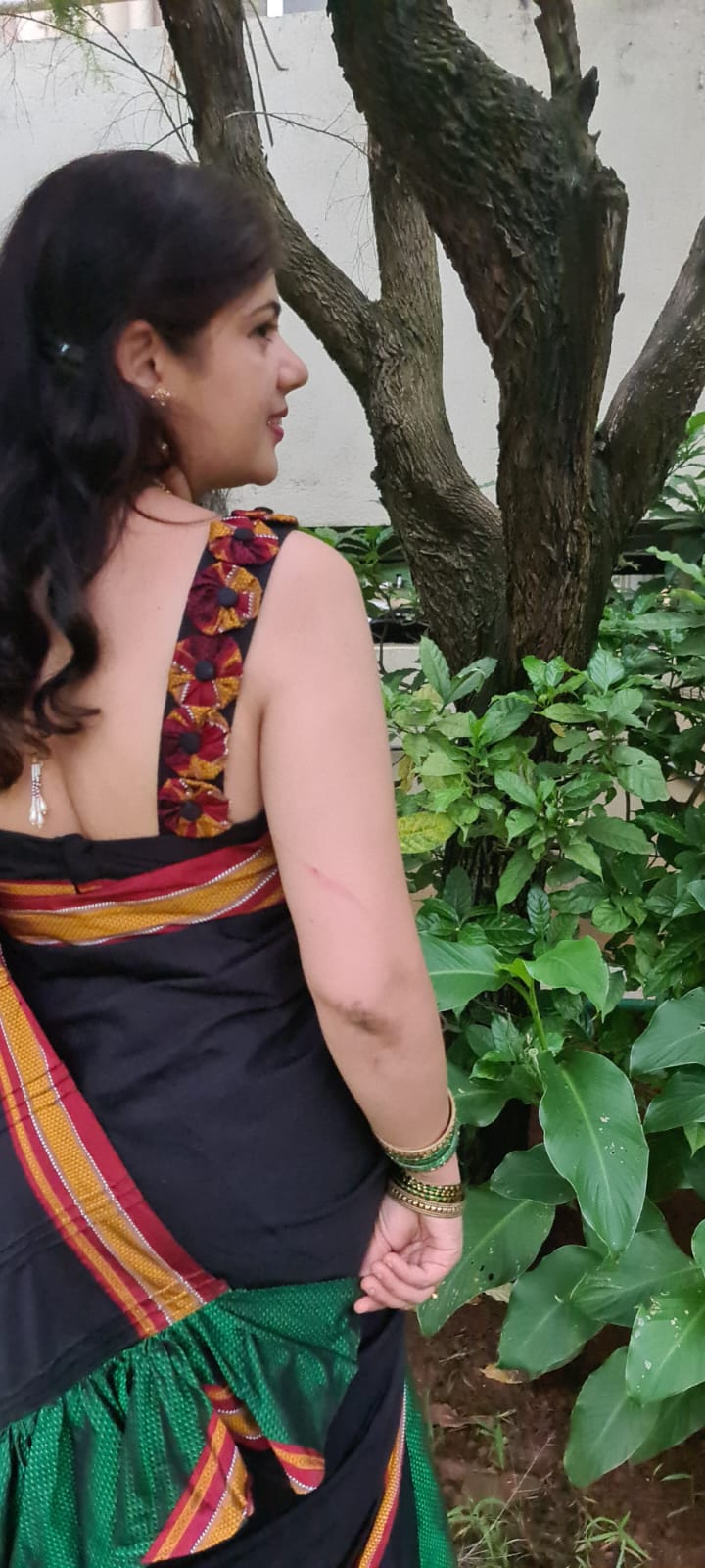 Black and Green Saree Front