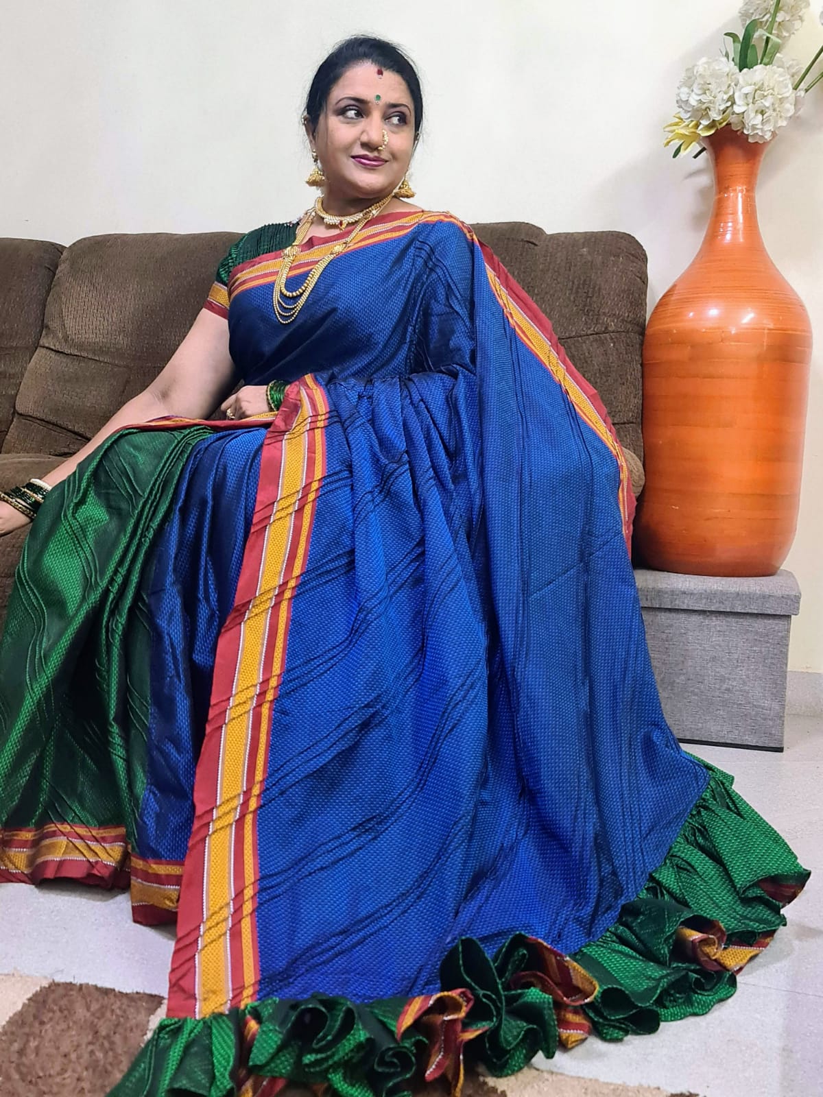 Blue and Green Saree Detail