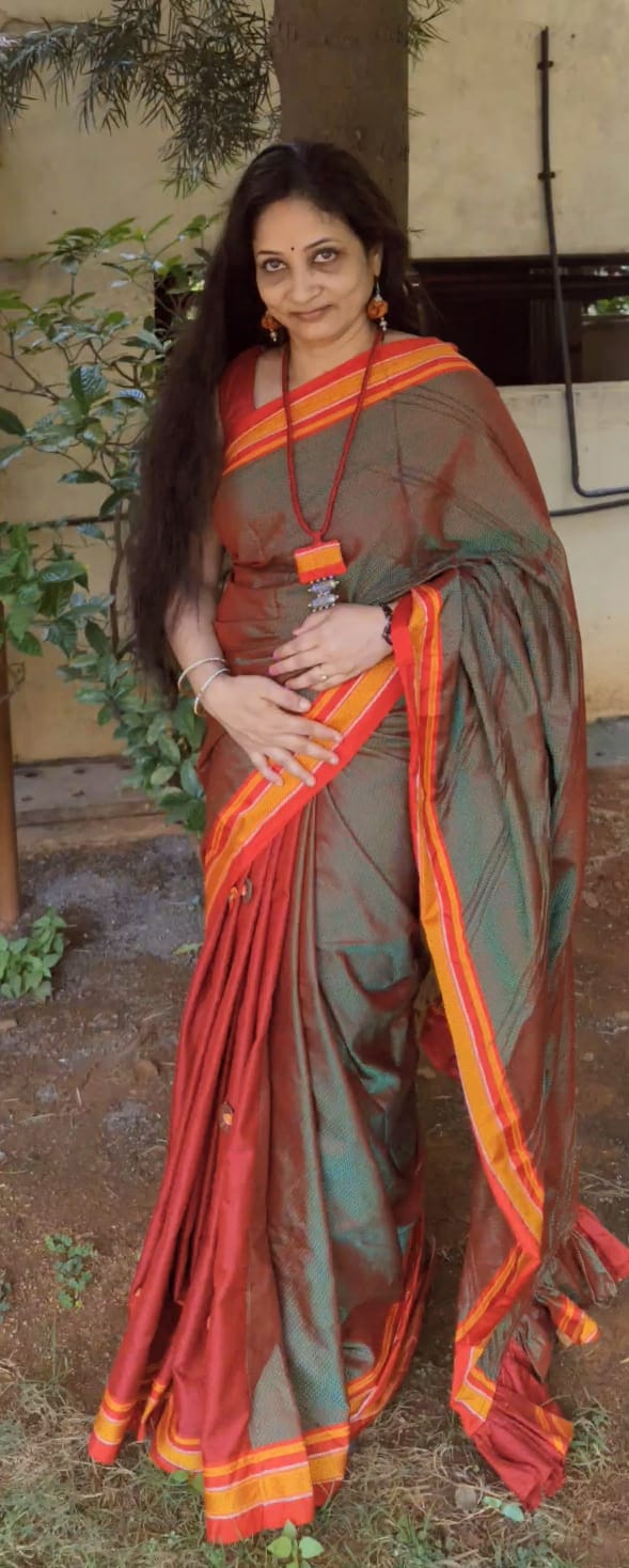 Green and Red Saree Front