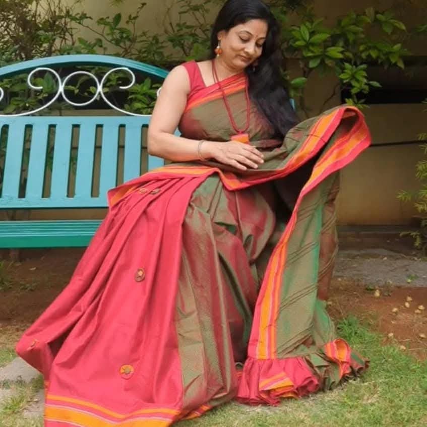 Green and Red Saree Detail