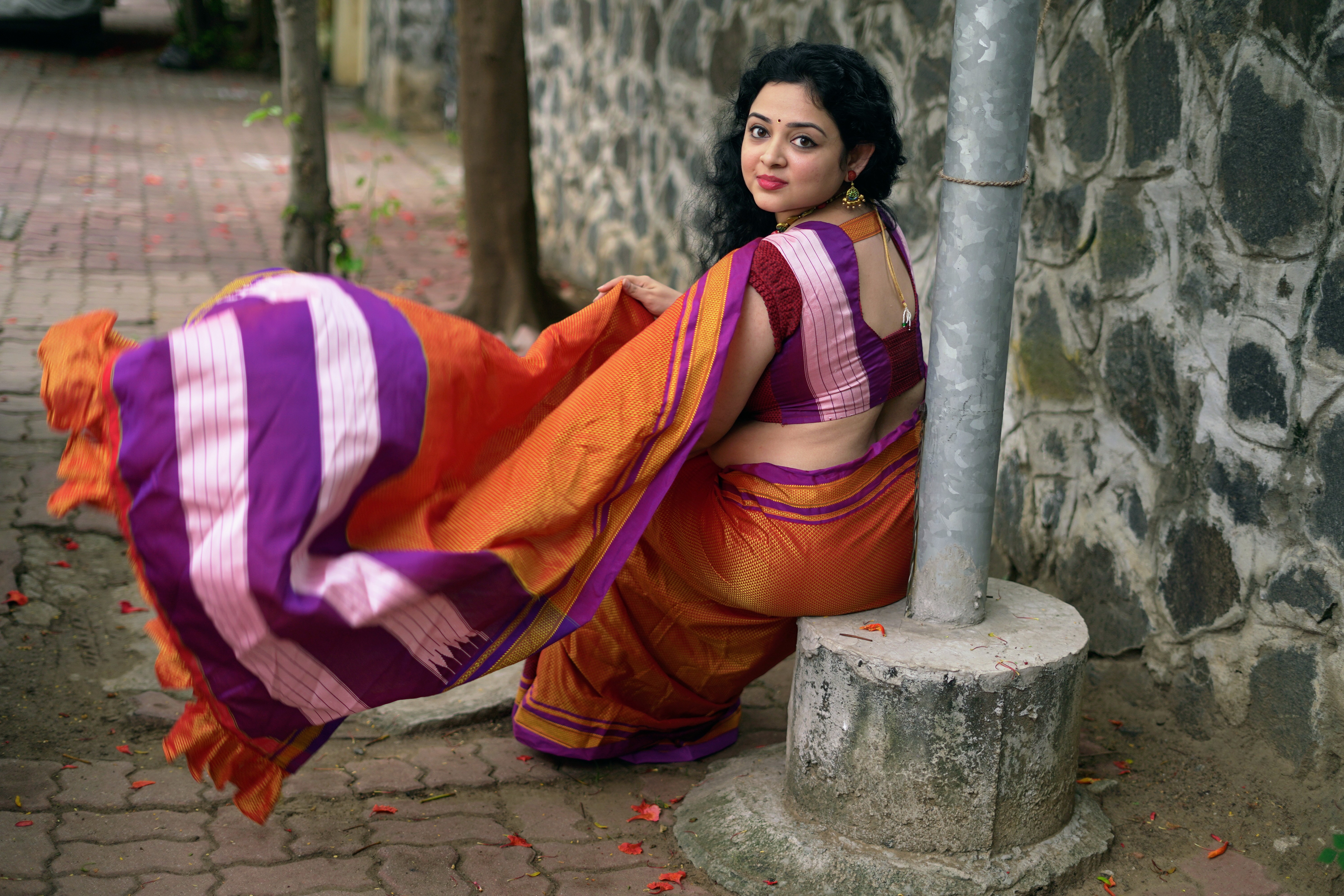 Orange Designer Saree Back
