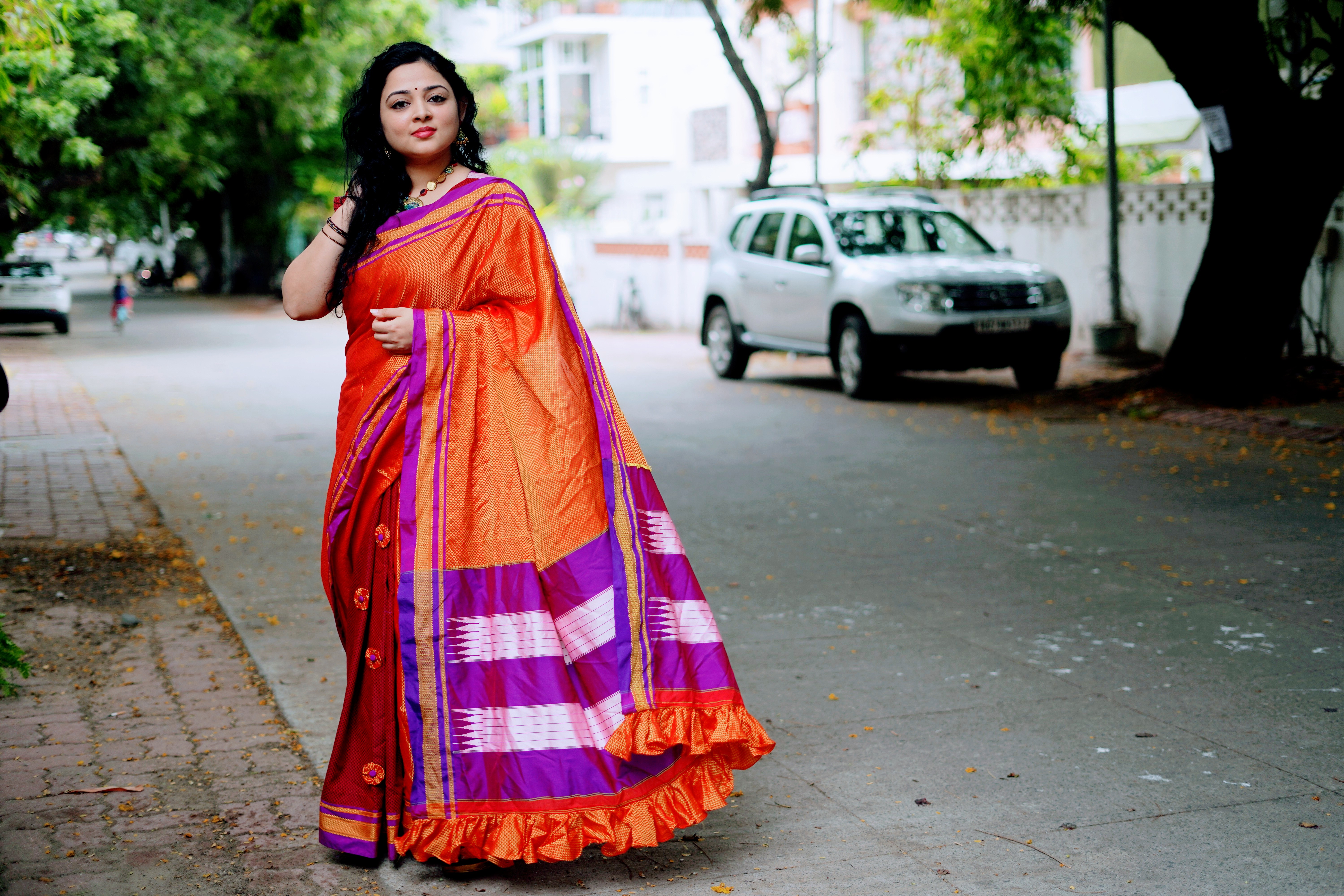 Orange Designer Saree Detail