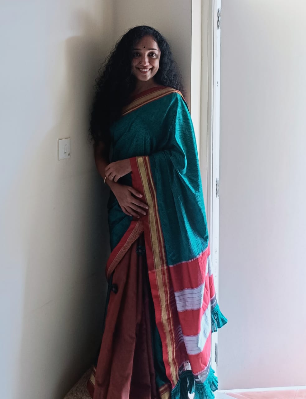 Sea Blue Designer Saree Front